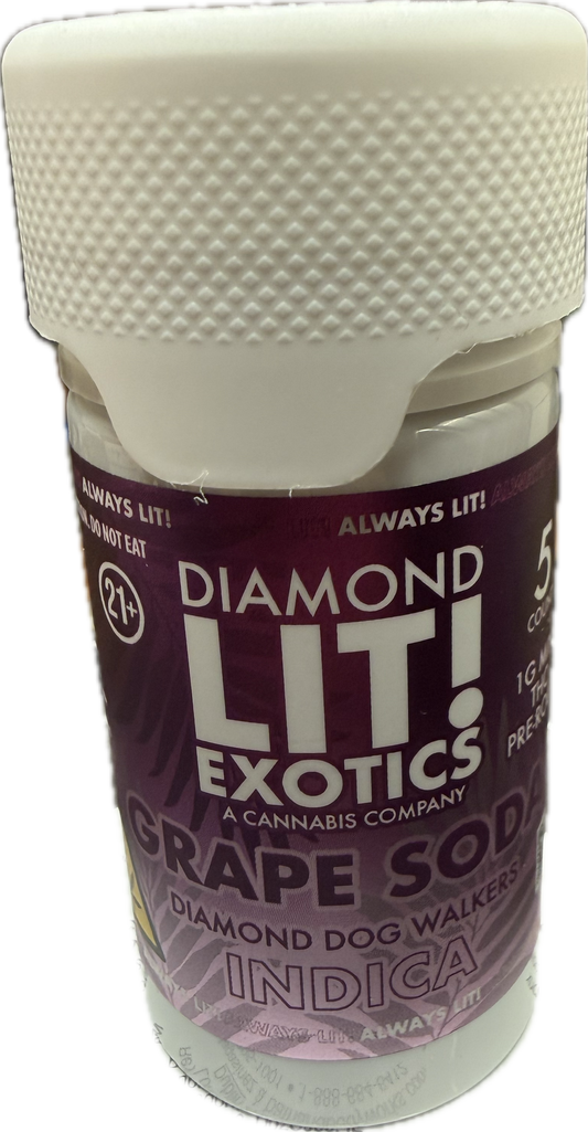 Diamond Lit! – Exotics Dog Walkers – 5CT Jar – 1G Delta-8 Pre-Rolls (Sativa / Hybrid / Indica)